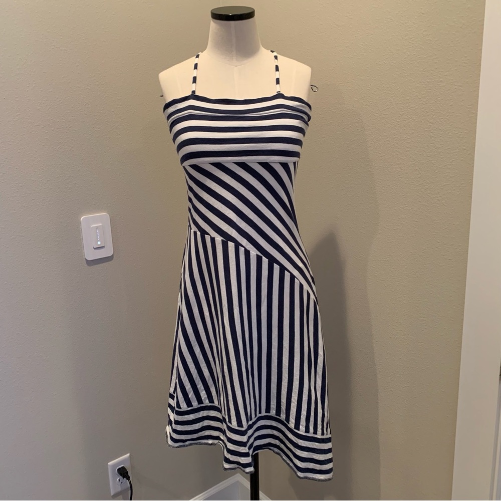 Asymmetrical Beach Dress Blue and White Stripe